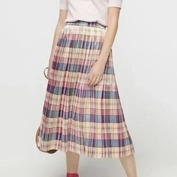 NEW J Crew Womens Pleated Midi Skirt Shimmering Plaid 6 Preppy Academia - Picture 1 of 10